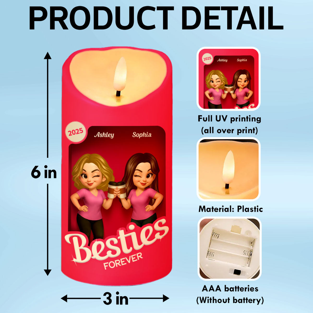 Pink Besties Our Friendship Is Endless Christmas Personalized LED Candle