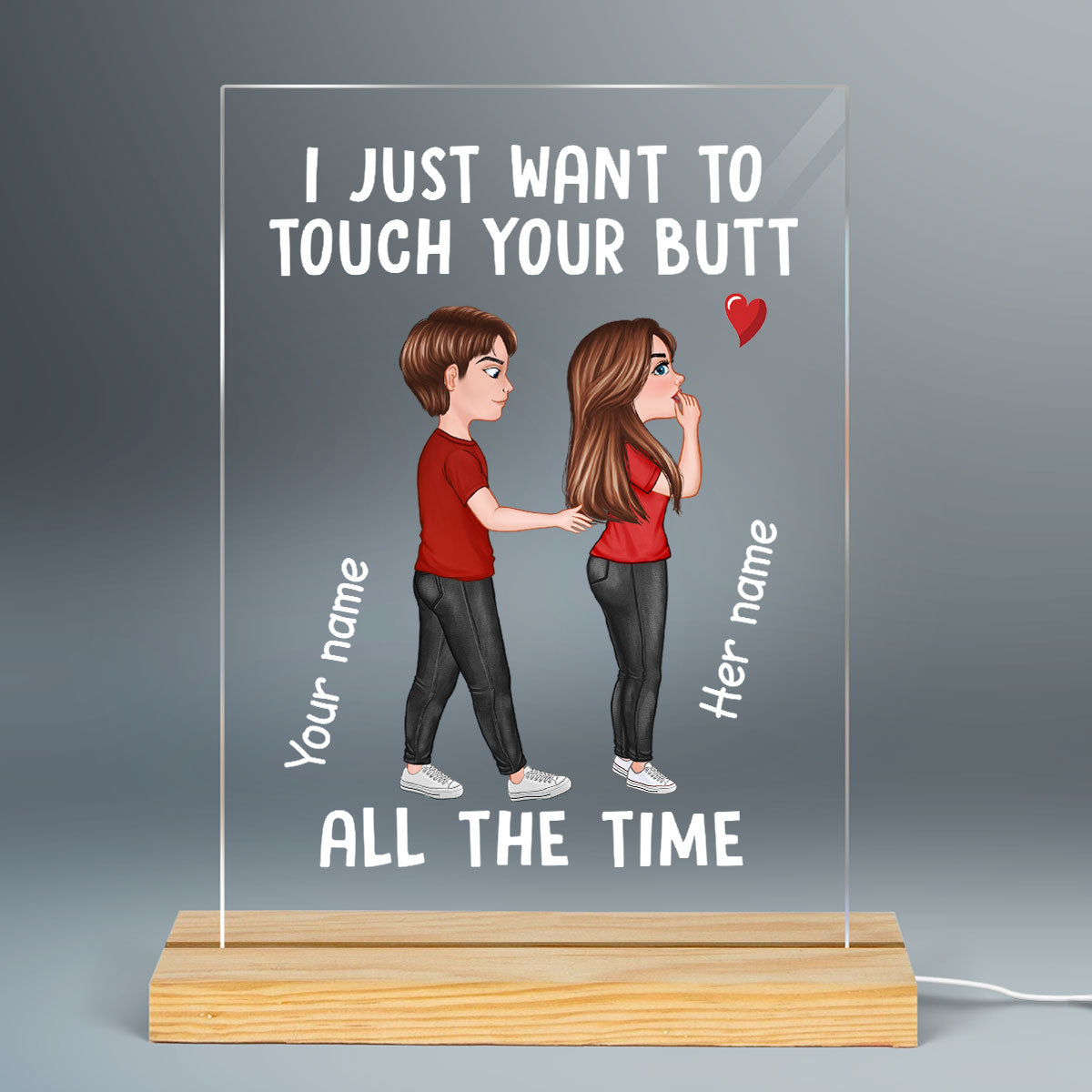Funny Doll Couple Touch Butt Personalized Plaque LED Night Light - Gift For Him Gift For Her