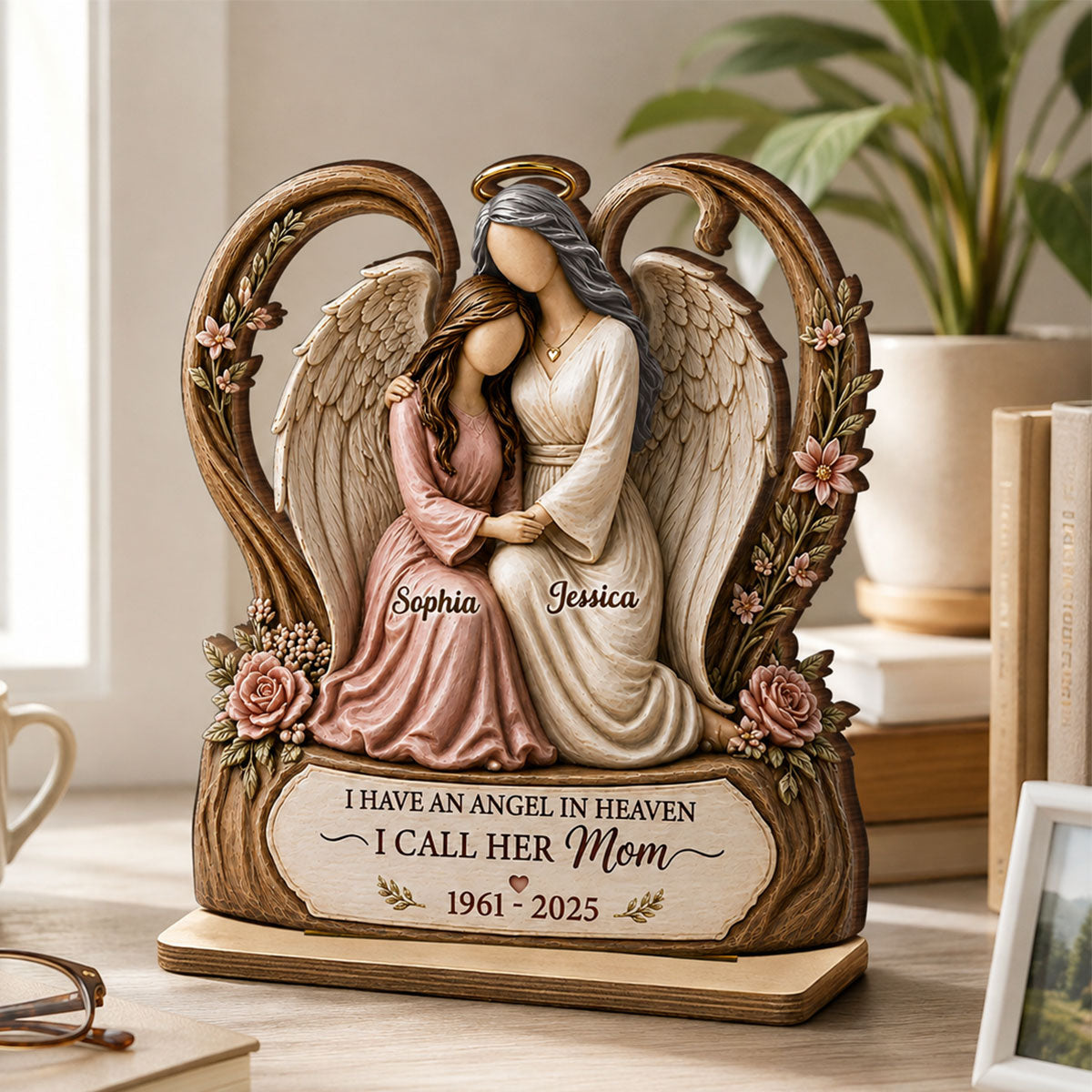 I Have An Angel In Heaven I Call Her Mom - Personalized 2-Layered Wooden Plaque - Sympathy Gift, Remembrance Gift