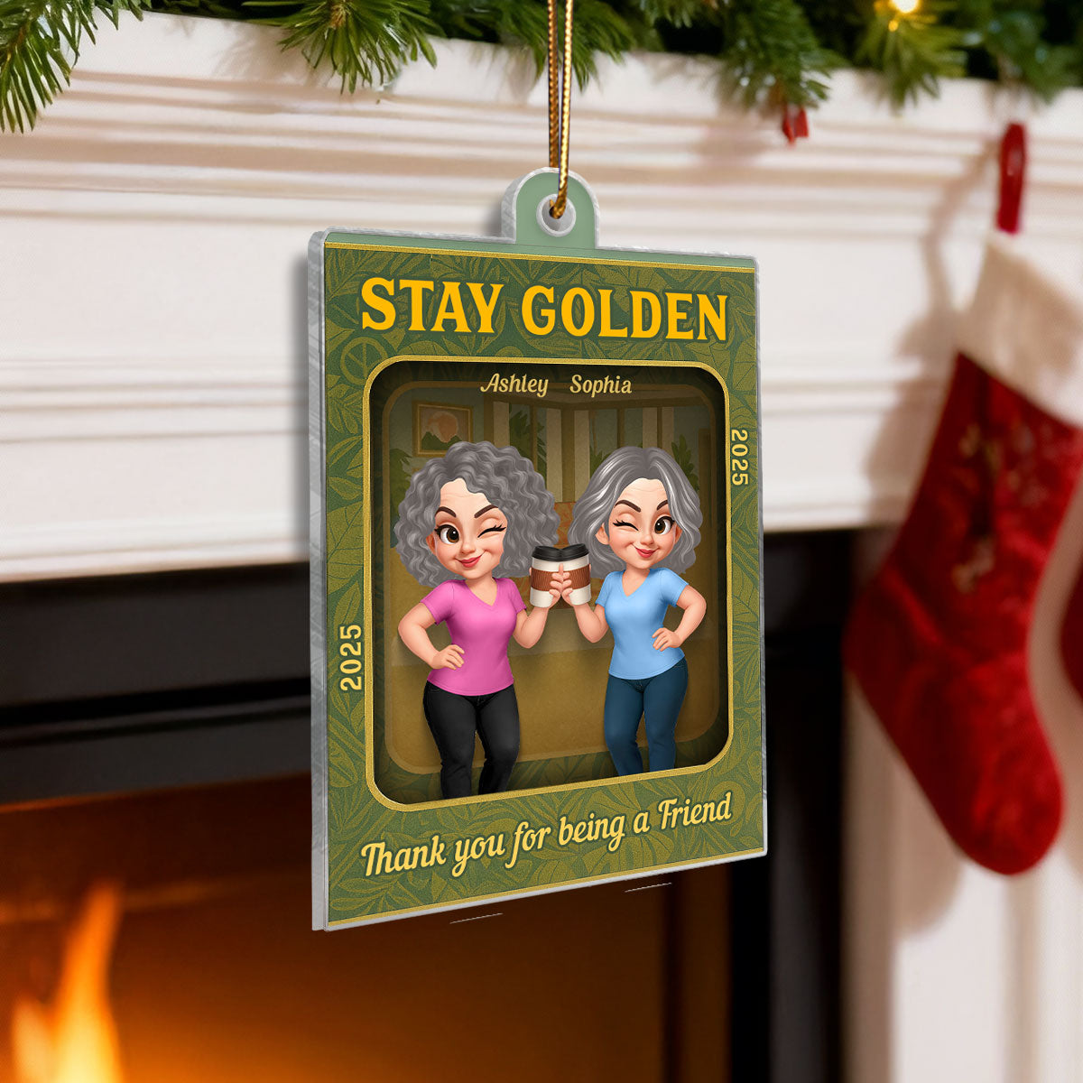 Old Besties Thank You For Being A Friend Retro Toy Box Style - Personalized Acrylic Ornament - Christmas Gift For Best Friends