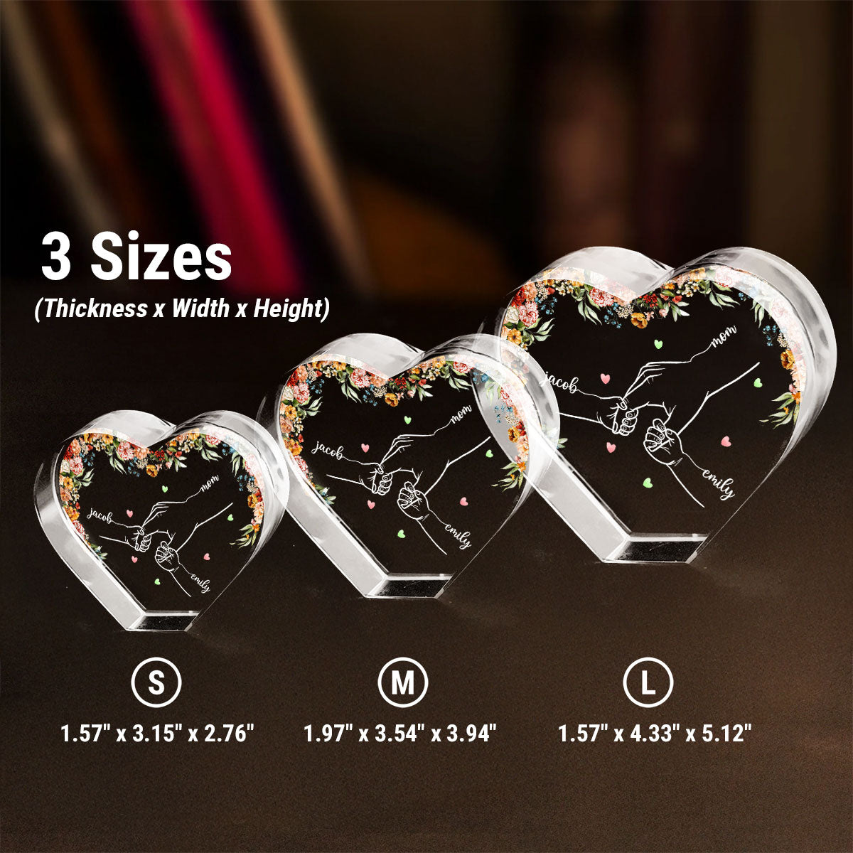 Personalized Name Mom And Kid Hands Premium Crystal Heart LED, A Timeless Treasure for Mom, Free Shipping Included