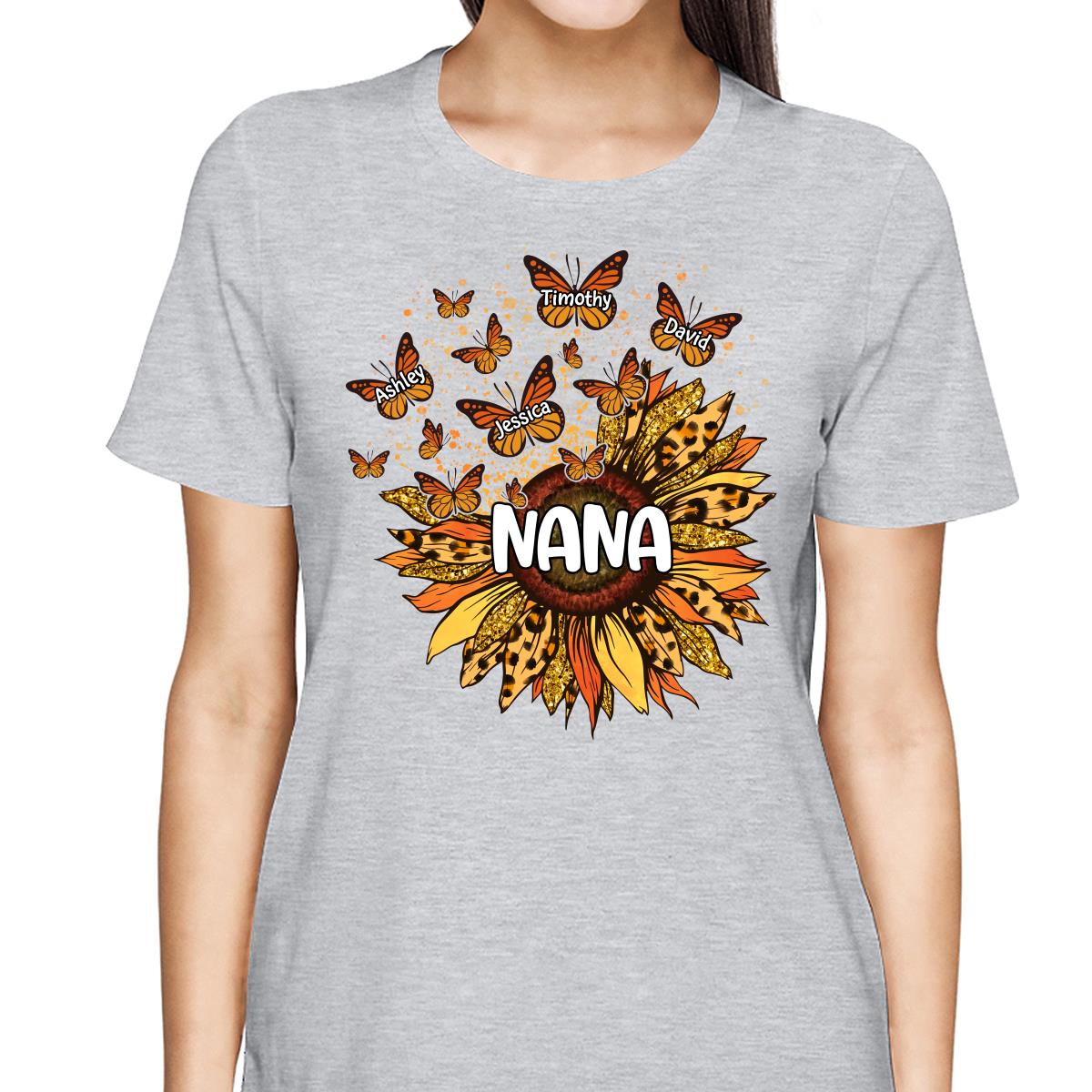 Grandma Mom Sunflower Butterflies Fall Season Personalized Shirt