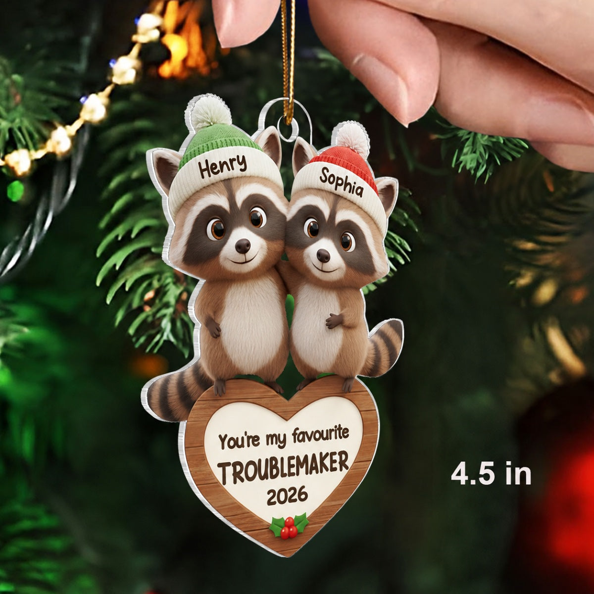 Raccoon Couple Favorite Troublemaker - Personalized Acrylic Ornament - Christmas Gift for Couple, Gift for him, Gift for her