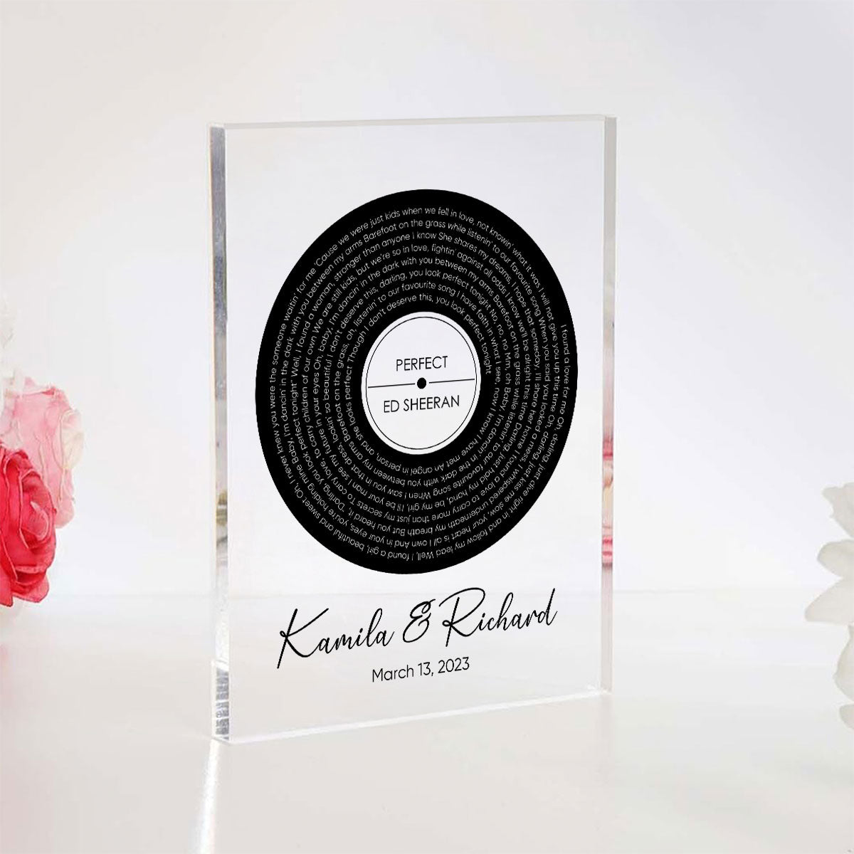 Personalized Vinyl Record Song with Lyrics Personalized Acrylic Block Plaque, Personalized Gift for Her, Wedding Song Gift