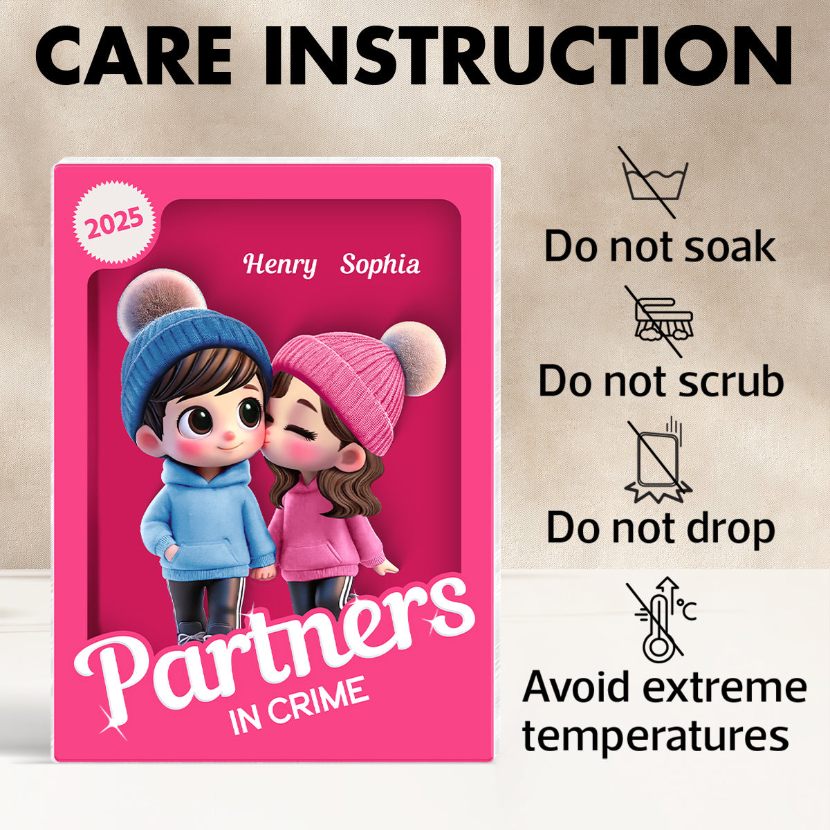 Couple Partners In Crime Pink Toy Box 3D Effect Personalized Acrylic Block