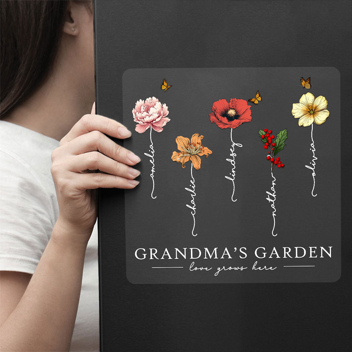 Grandma’s Garden Birth Flower Gift For Grandma Decor On Car Fridge Window Personalized Decal