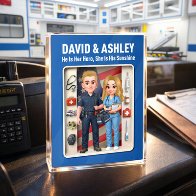 EMT & Nurse Couple 3D Action Figure - Personalized Acrylic Block Plaque - Heartfelt Gift for Him, for Her