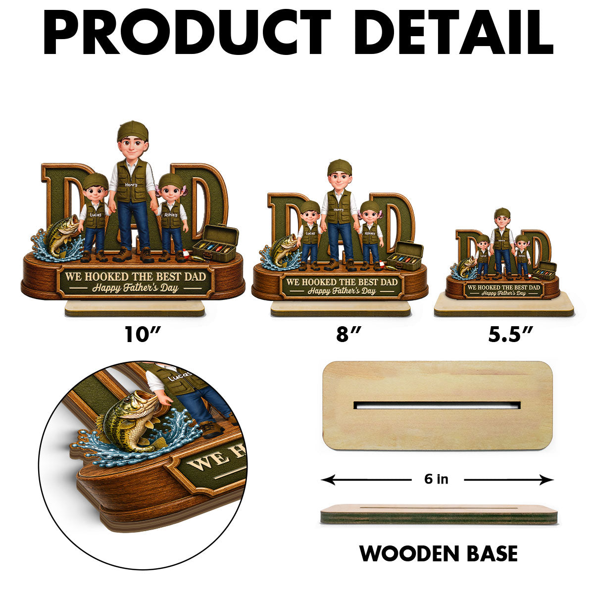We Hooked The Best Dad Fishing Dad - Personalized 2-Layered Wooden Plaque - Father's Day Gift For Fishing Dad, Fishing Lovers
