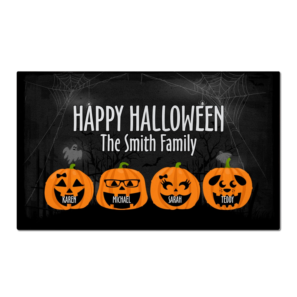 Happy Halloween Family Pumpkin Face Personalized Doormat