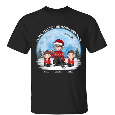 Love To The Moon And Back Cute Grandma Grandkids Sitting Under Moon Personalized Shirt