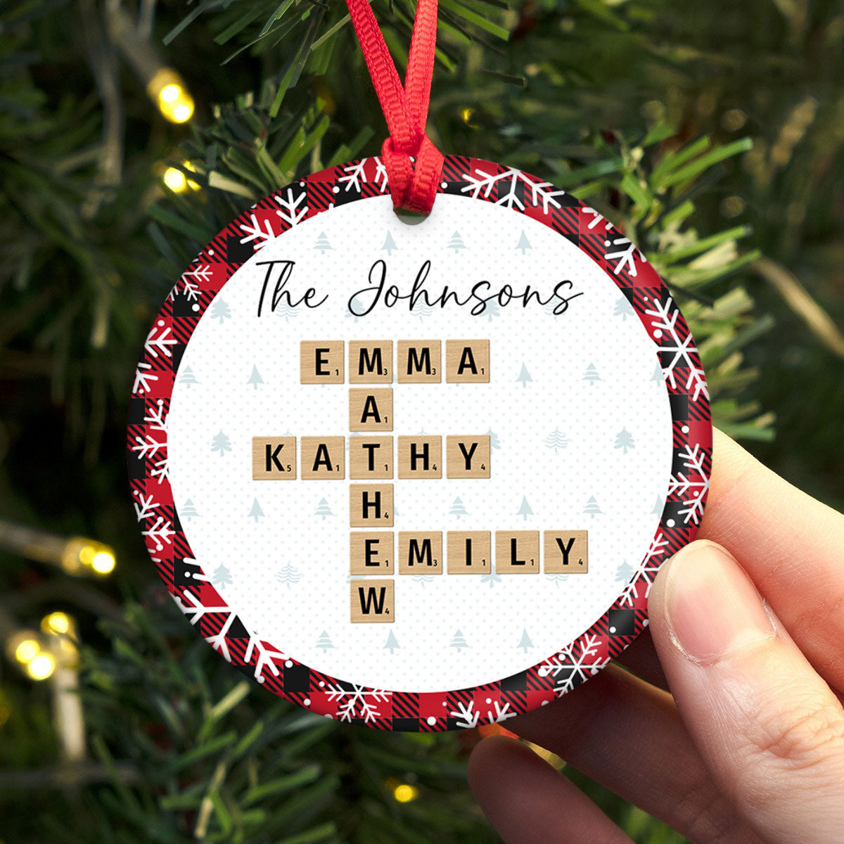 Christmas Plaid Family Crossword Puzzle Art Christmas Decor Personalized Ceramic Ornament