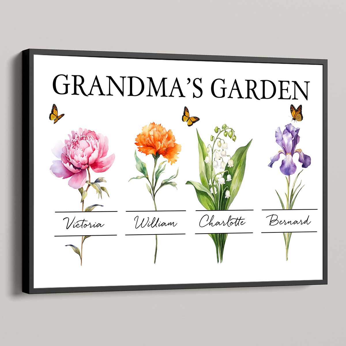 Gift For Grandma Grandma‘s Garden Beautiful Birth Month Flower With Names Personalized Horizontal Poster