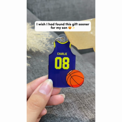 Basketball Jersey Gift For Son, Husband, Him Personalized Acrylic Keychain
