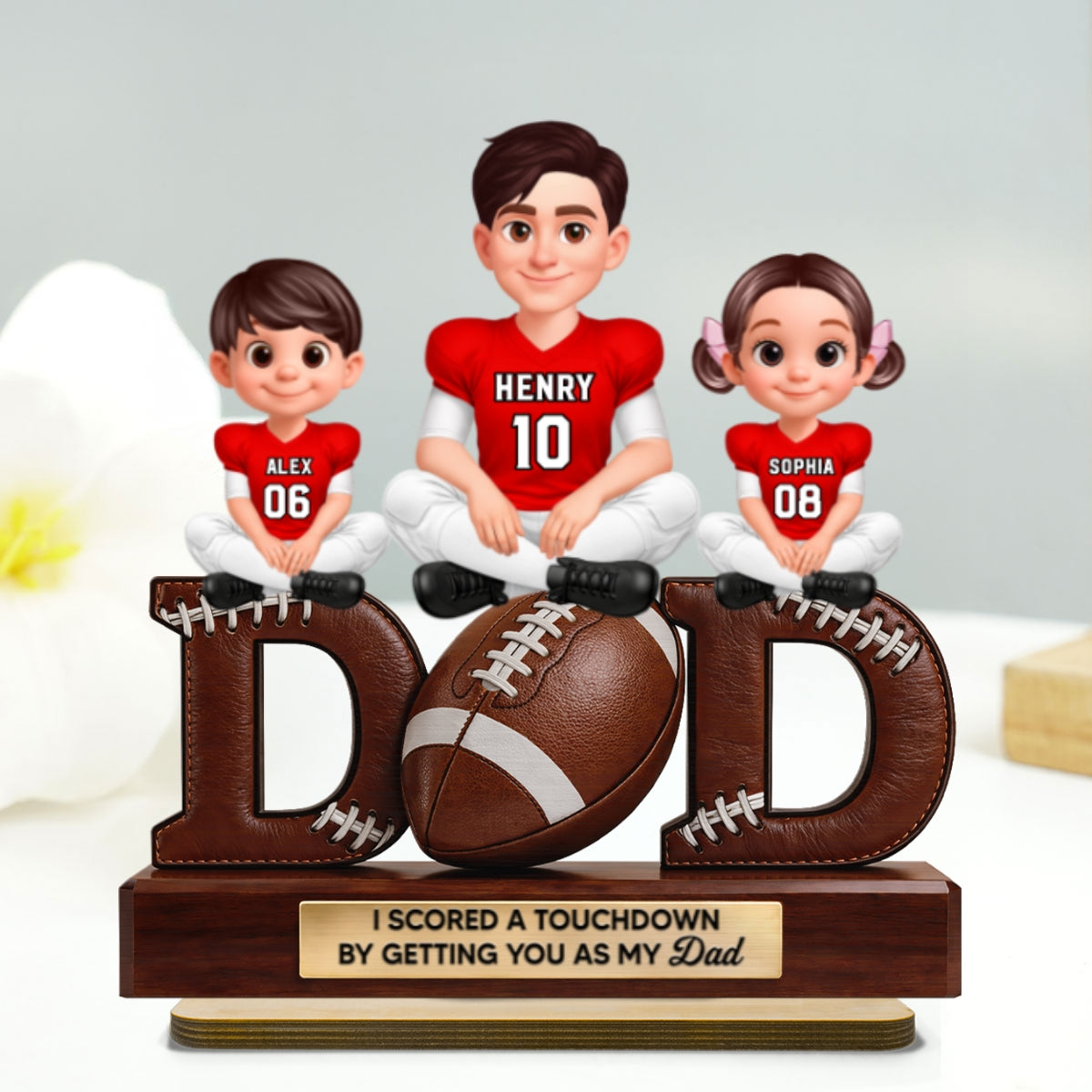 American Football Daddy's Dream Team - Personalized 2-Layered Wooden Plaque - Father's Day Gift For Dad