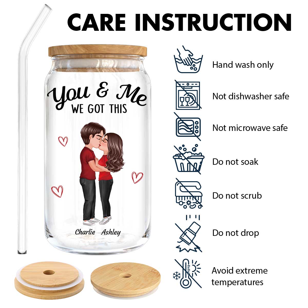 You & Me We Got This Couple Kissing Gift For Him Gift For Her Personalized Clear Glass Can