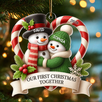 Snowman Couple - Personalized Acrylic Ornament - Christmas Gift for Couple