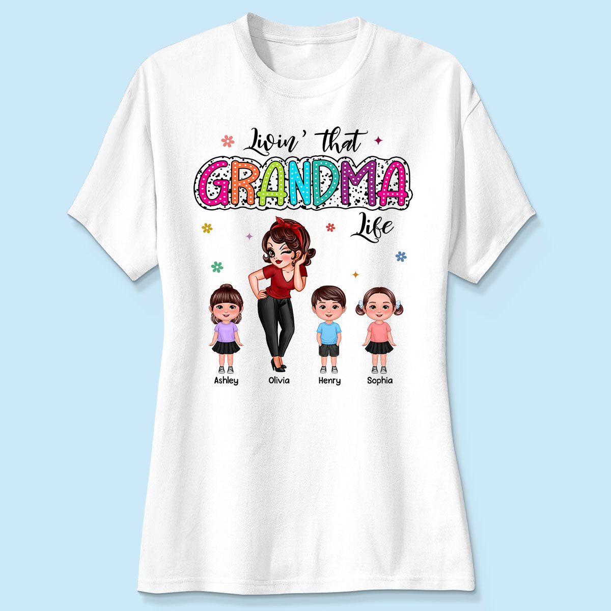Livin‘ That Grandma Mom Life Pretty Woman & Kids Summer Vibe Personalized Shirt
