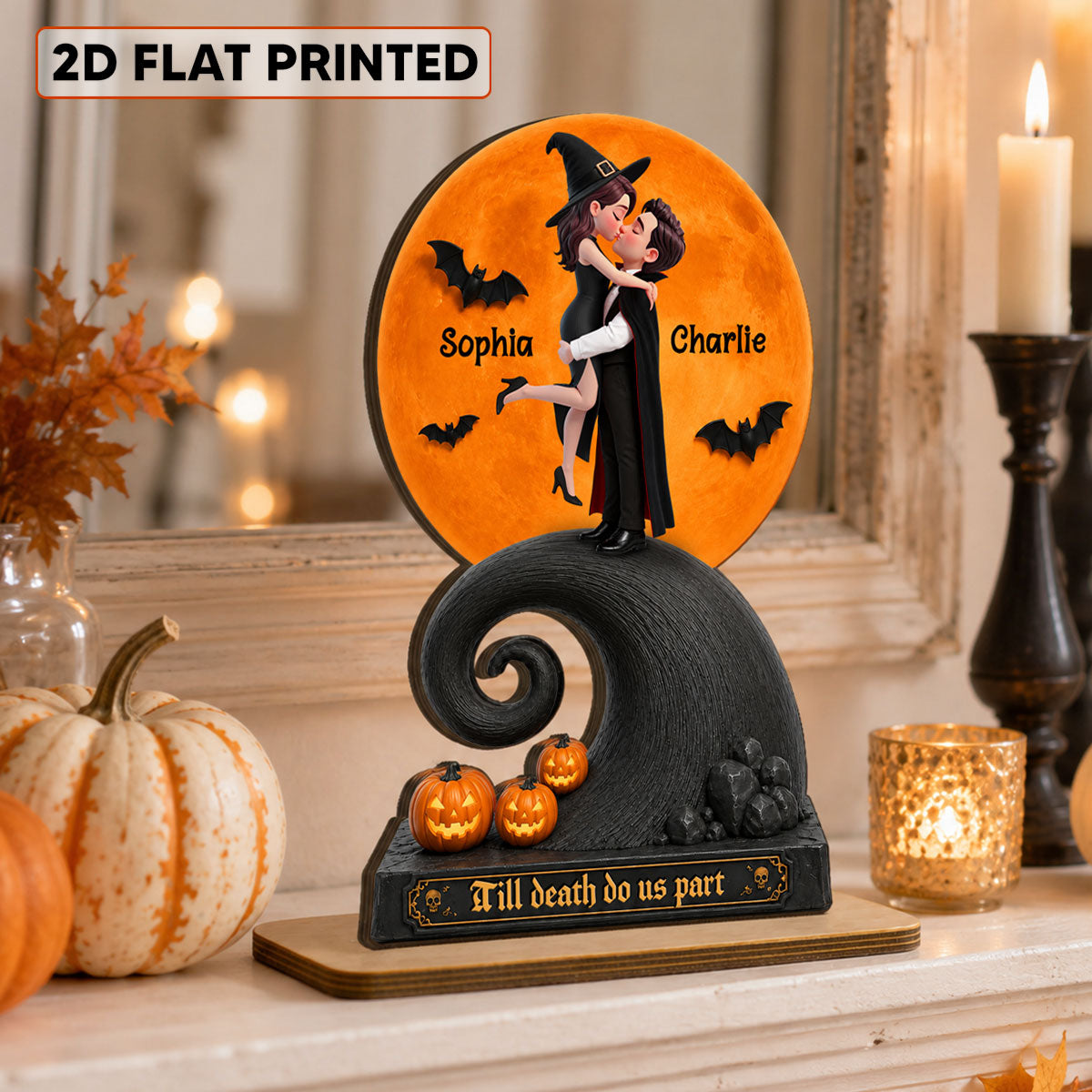 Our Love Beneath The Halloween Moon - Personalized 2-Layered Wooden Plaque - Halloween Gift For Couple - Personalized 2-Layered Wooden Plaque - Halloween Gift For Couple