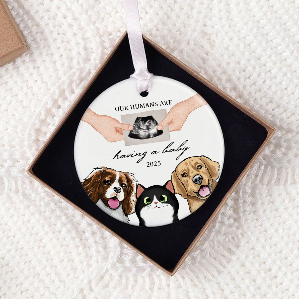 My Human Having A Baby, Personalized Pregnancy Announcement Ornament with Dogs Cats, Expecting Family Christmas Keepsake, Custom Gift