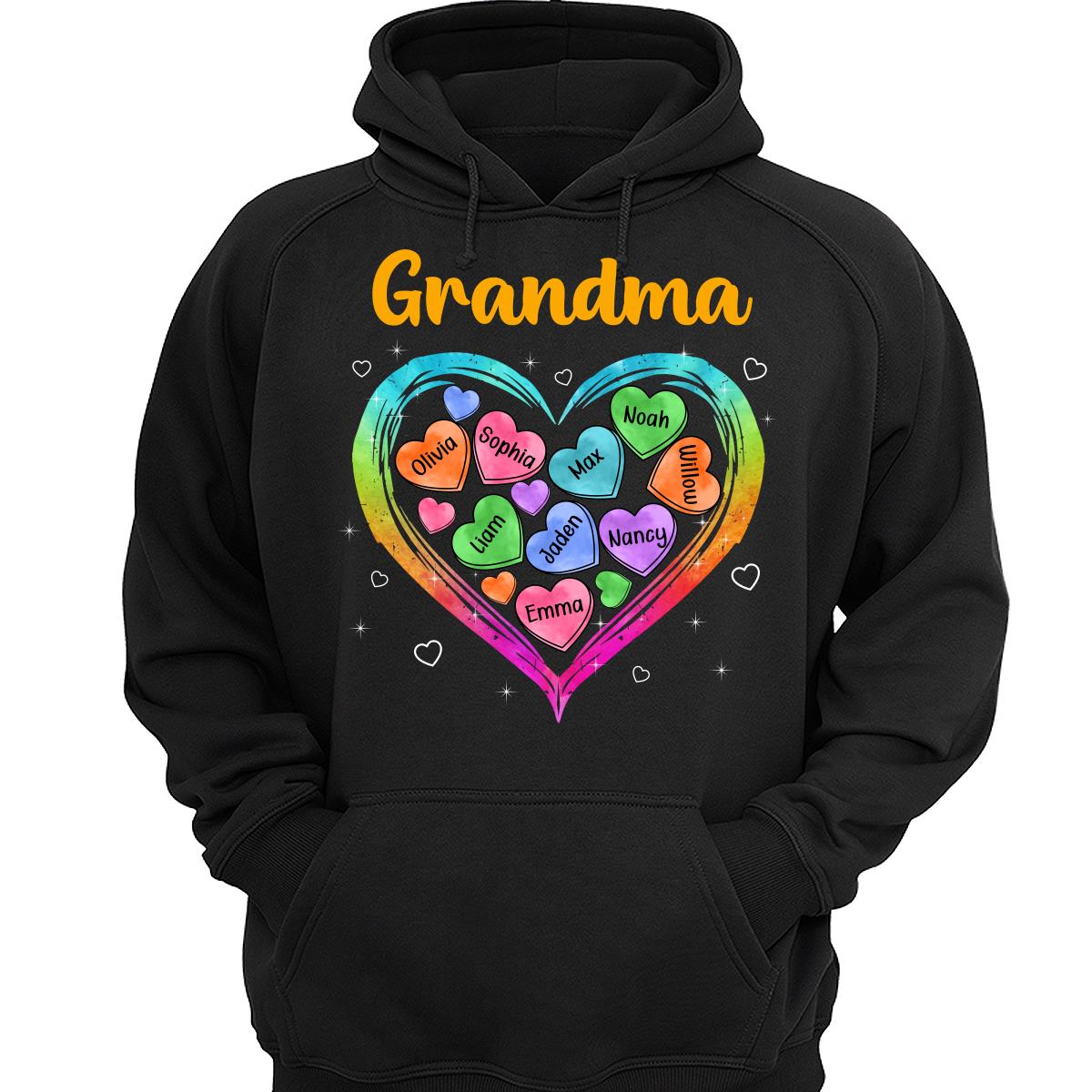 Grandma Mom Colorful Watercolor Hearts In Heart Personalized Shirt