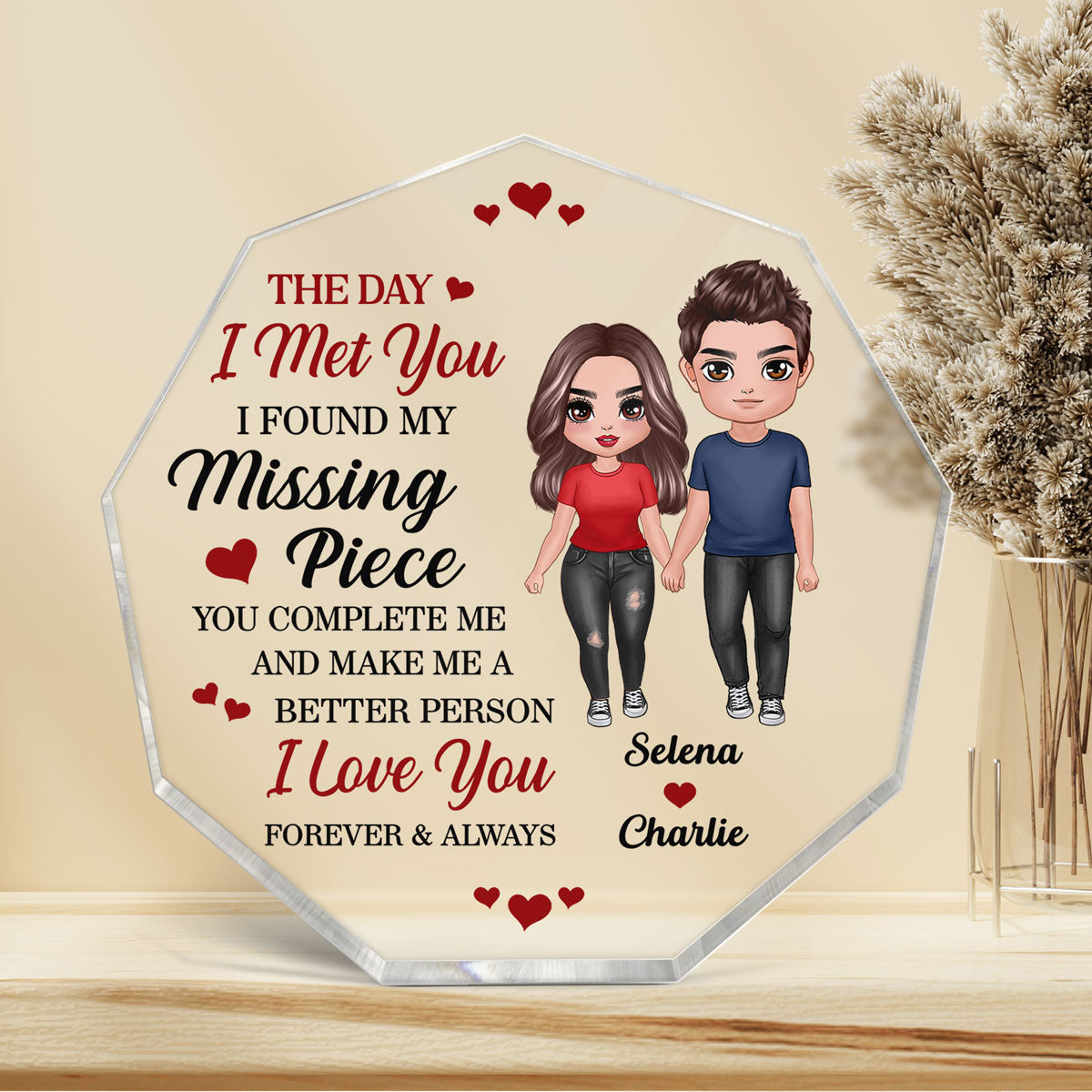Doll Couple Standing Found My Missing Piece Gift For Him For Her Personalized Nonagon Acrylic Plaque