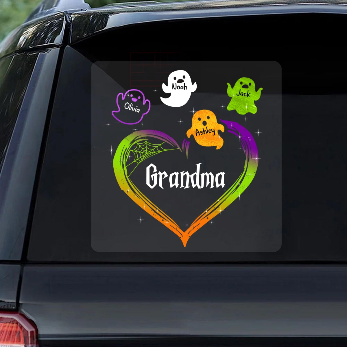 Grandma Mom Boo Flying Heart Personalized Decal, Halloween Decor