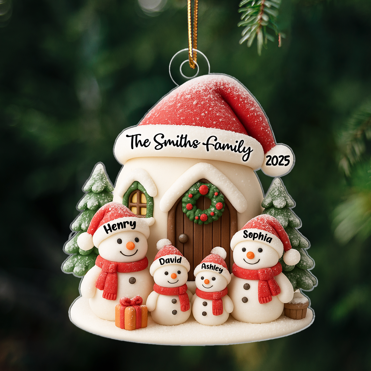 Personalized Snowman Family Acrylic 3D Ornament, Christmas Tree Decoration & Gift for Families