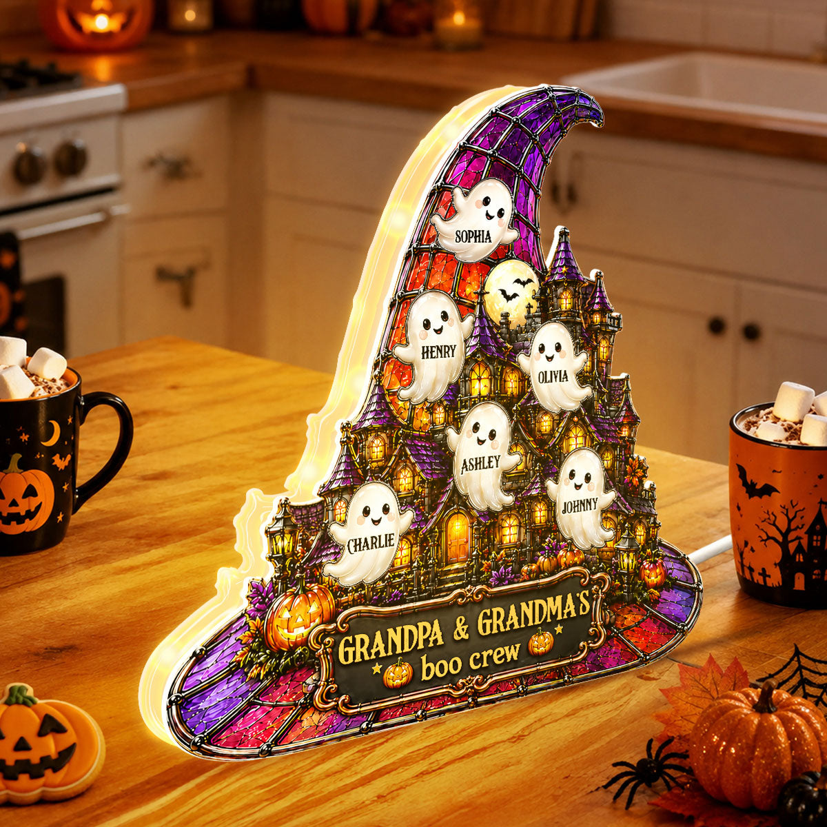 Halloween Witch Hat Haunted House Grandpa Grandma's Boo Crew - Personalized Light Box - Halloween Decor For Grandparents