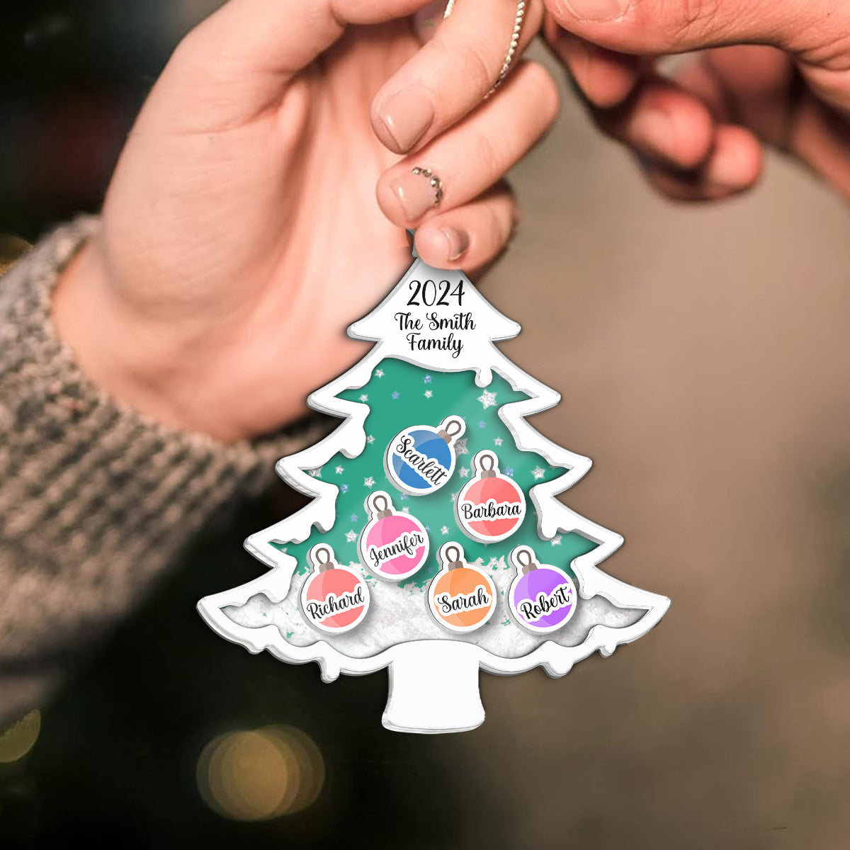 Family Christmas Tree Personalized Shaker Ornament, Christmas Gift For Family Members