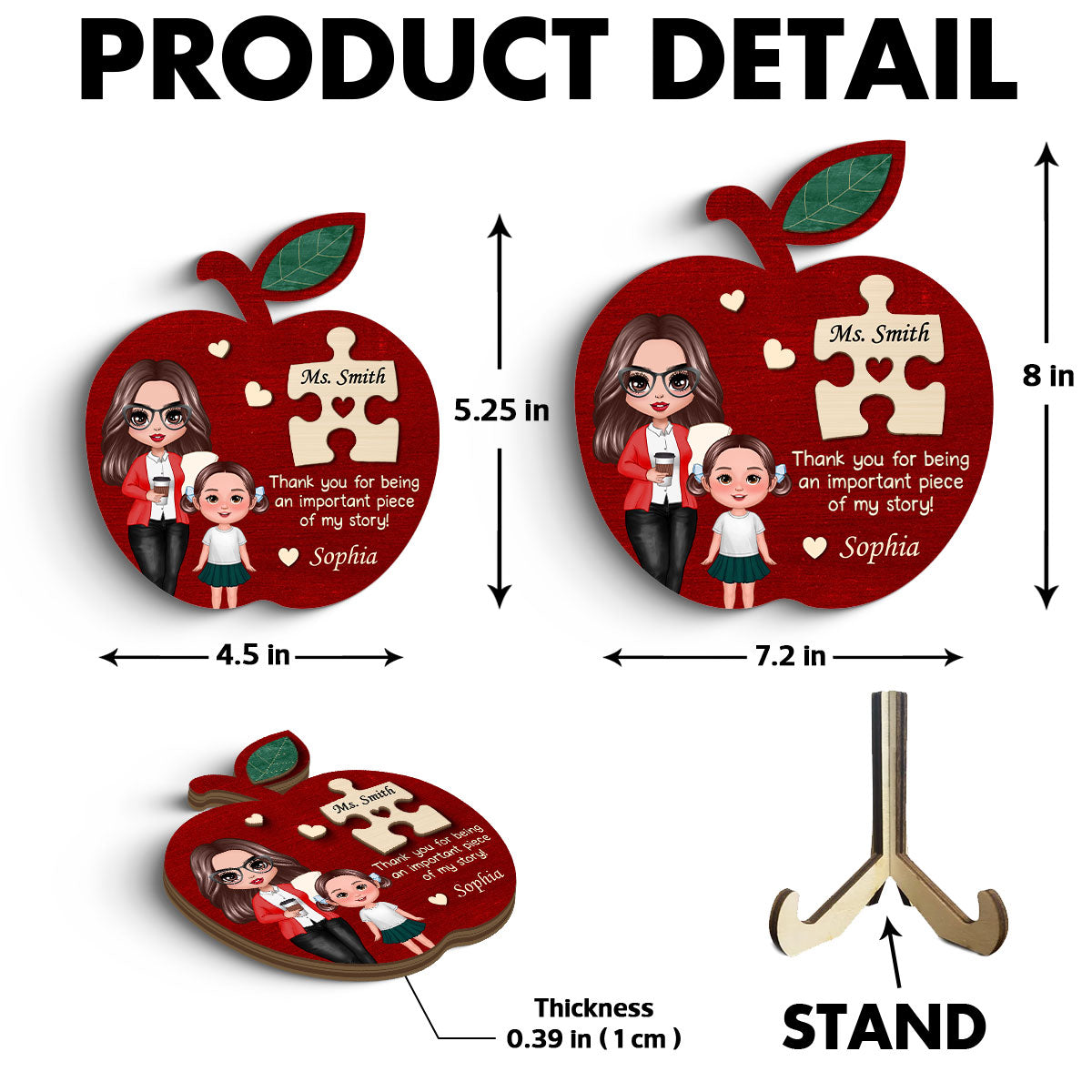 Teacher Apple Thanks For Being Piece Of My Story Personalized 2-Layer Wooden Plaque, Gift For Teacher, Appreciation Gift