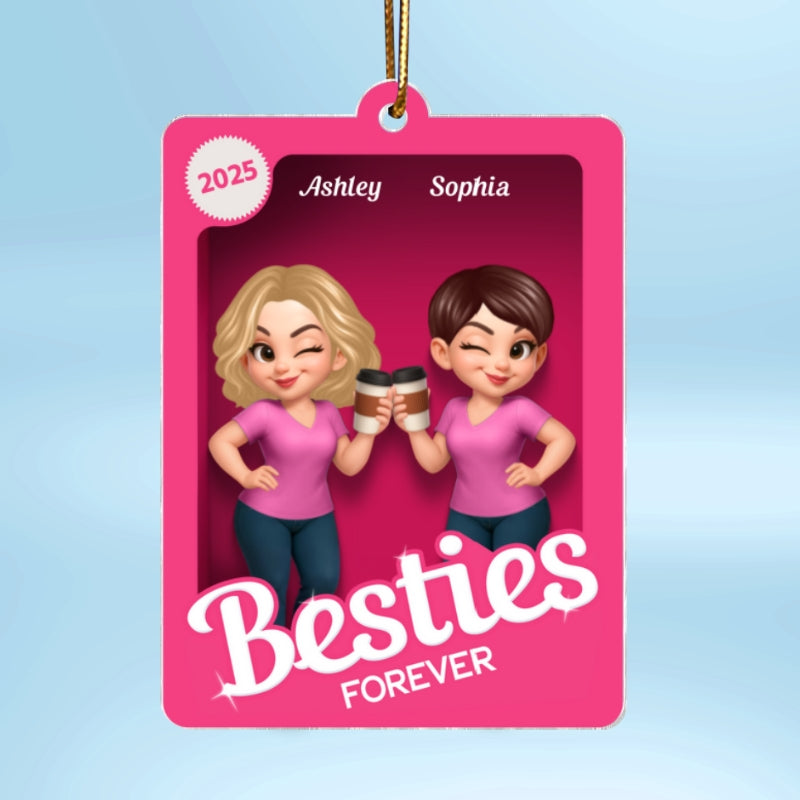 Besties Sisters 3D Effect Pink Toy Box - Personalized Acrylic Ornament - Gift for Besties, Best Friends