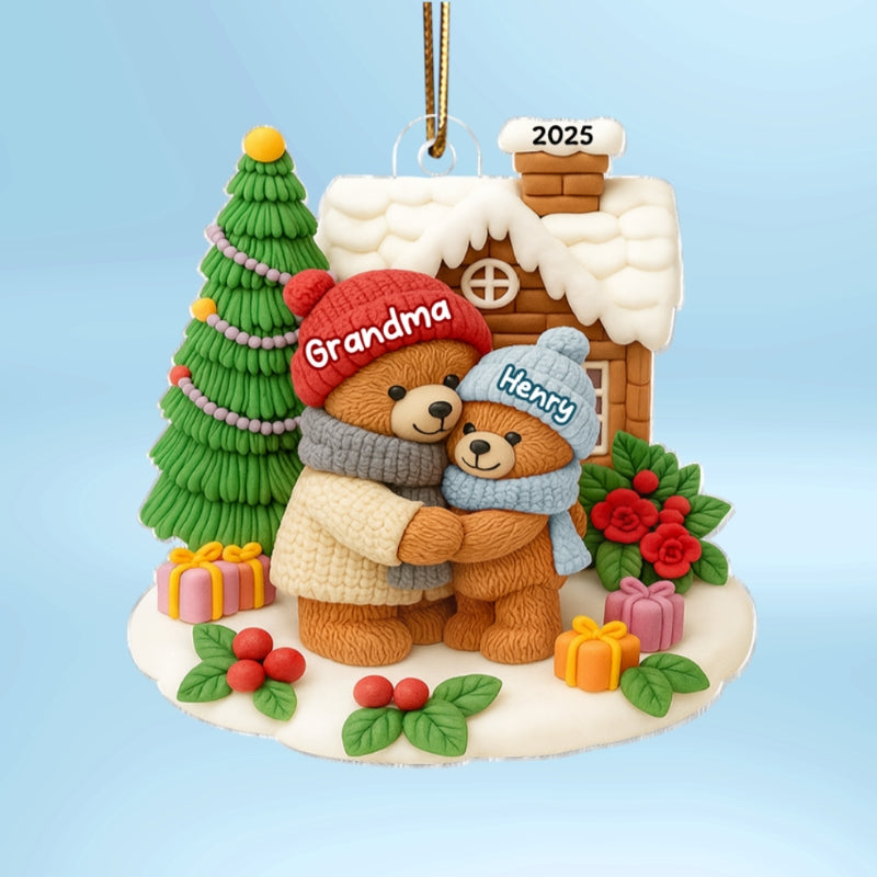 Grandma Bear Hugging Grandkids Personalized Acrylic Ornament, Christmas Gift for Granddaughter, Grandson, Grandkids