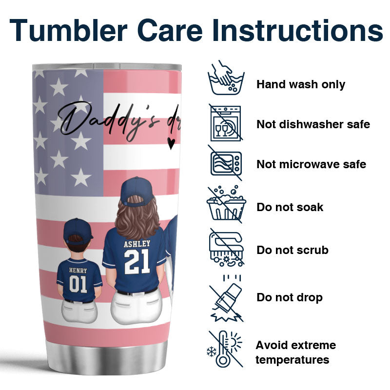 Daddy's Team Baseball Family Sitting Personalized Tumbler, Father's Day Gift For Dad, Grandpa, Husband