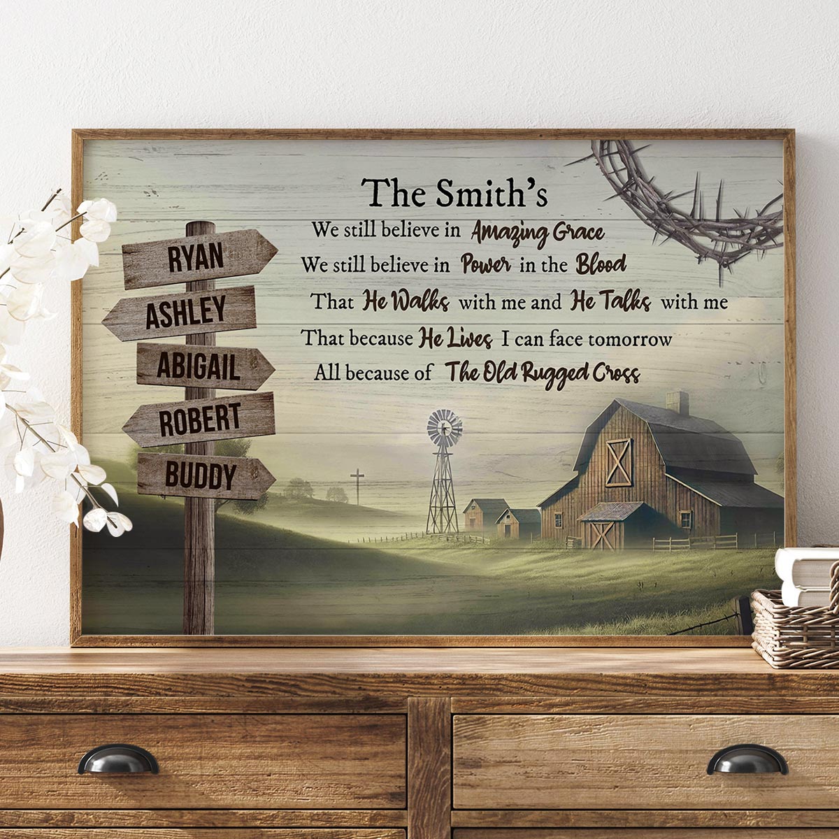 Amazing Grace Farmhouse Wooden Road Sign Premium Poster, Perfect Family Personalized House, Kitchen, Living Room Decoration
