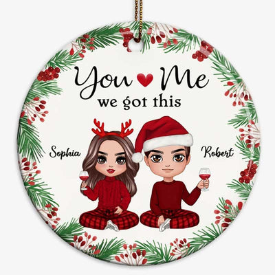 Holly Branch Doll Couple Anniversary Gift For Him Gift For Her Personalized Circle Ornament
