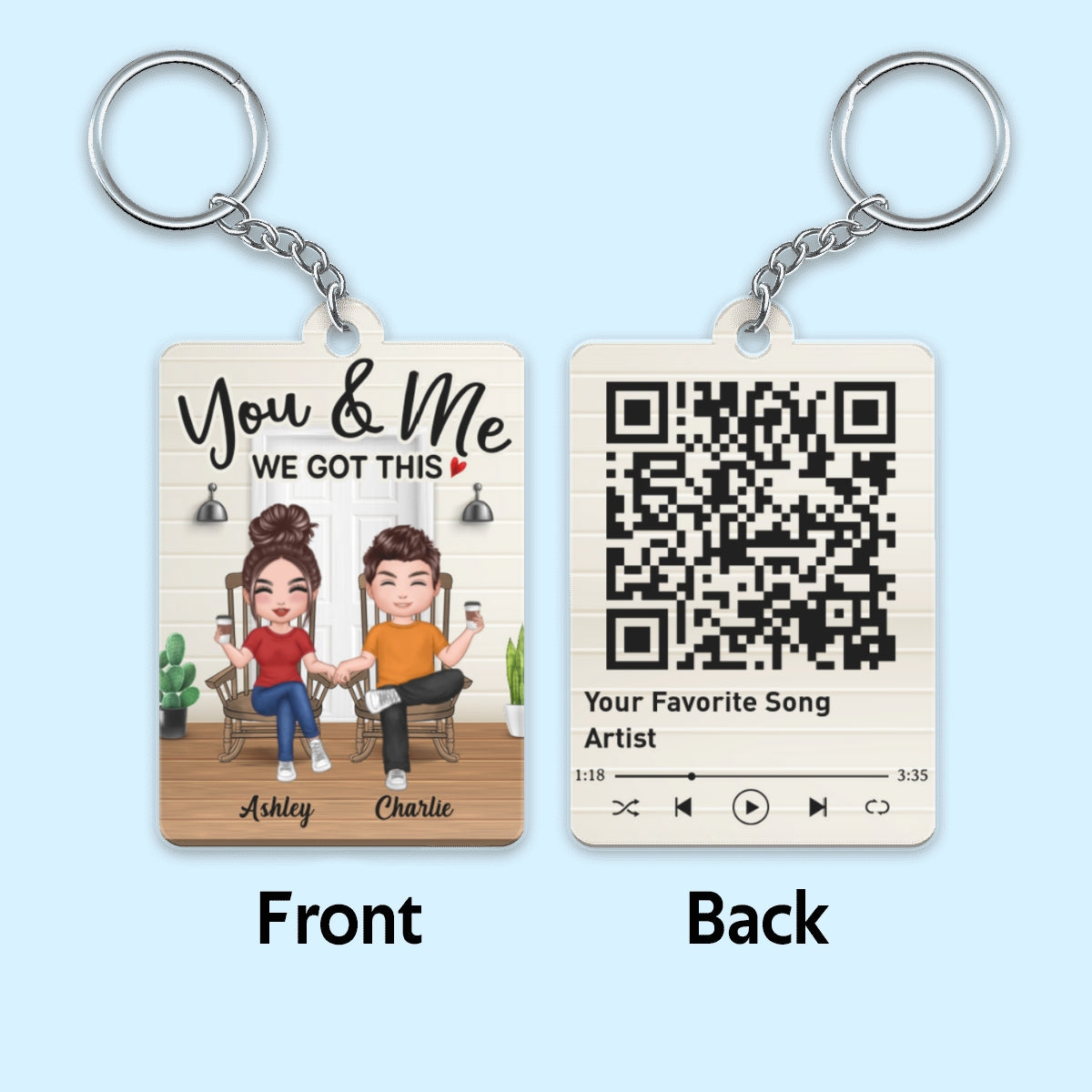 Doll Couple Sitting In Front Porch Favorite Song QR Code Personalized Acrylic Keychain