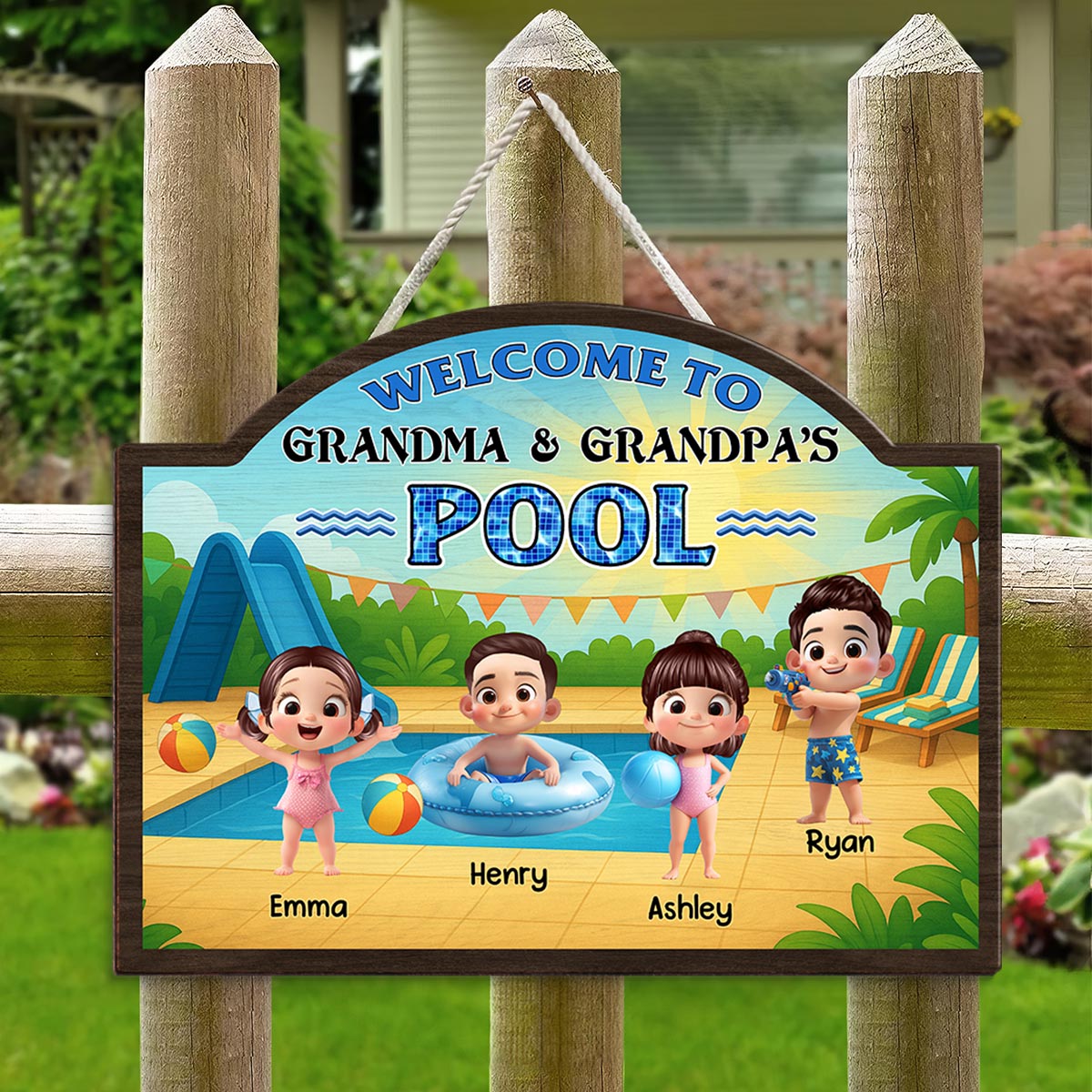 Welcome to Grandma Grandpa's Pool Personalized Wood Sign, Summer Grandkids Welcome Sign