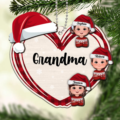 Christmas Grandma's Little Cute Kids Personalized 2-Layer Wooden Ornament