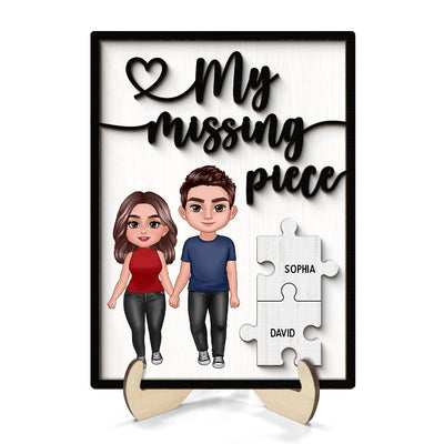 My Missing Piece Couple Standing Holding Hands Valentine‘s Day Gift For Her Gift For Him Personalized 2-Layer Wooden Plaque