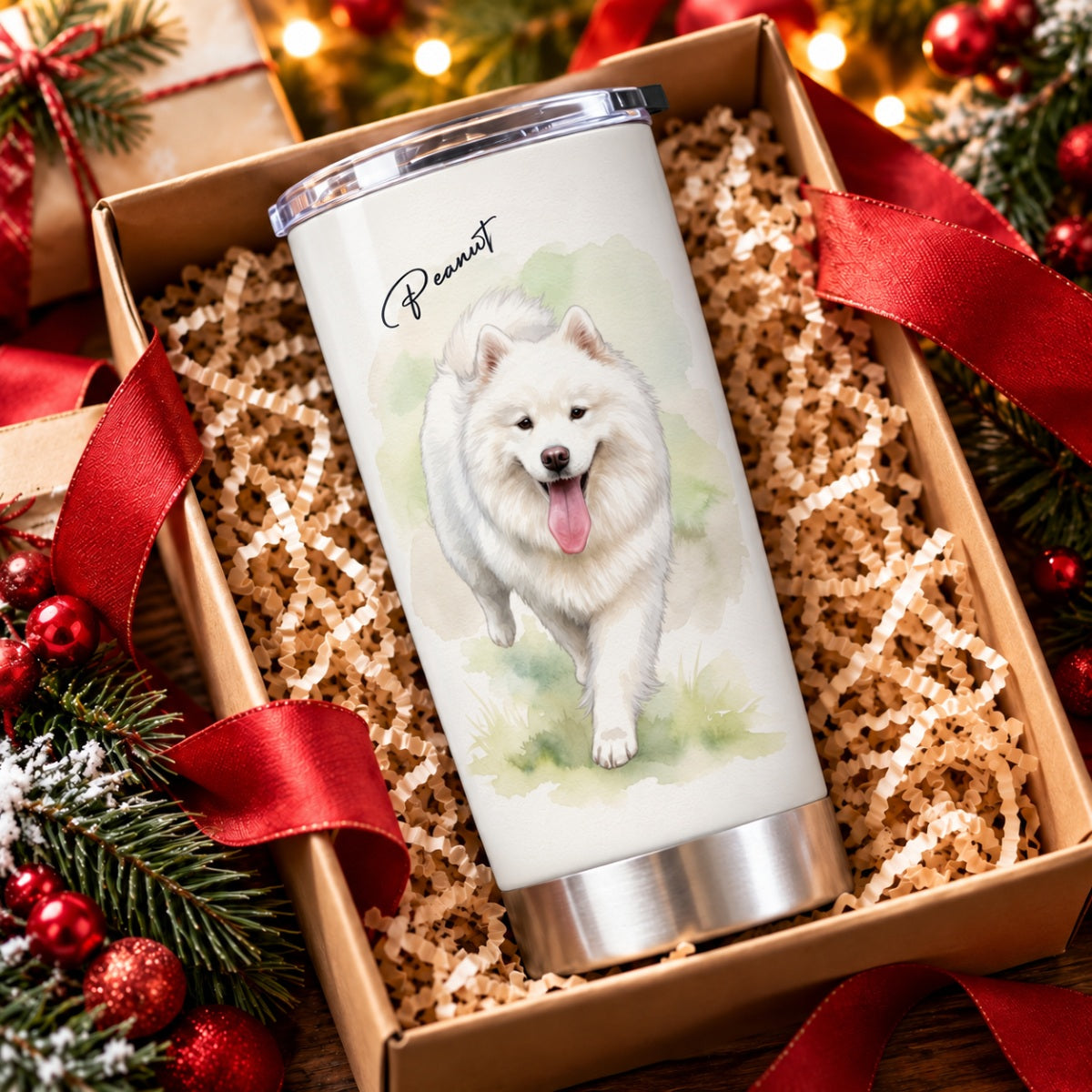 Custom Dog Cat Watercolor Portrait from Photo - Personalized Tumbler - Christmas Gift for Dog Lovers, Memorial Gift