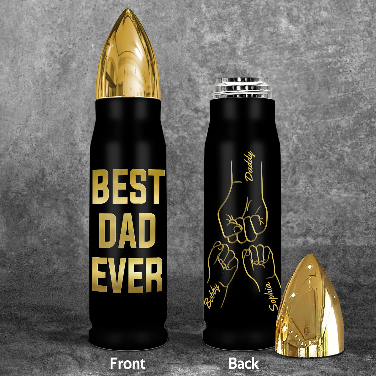 Best Dad Ever Fist Bump Outline Personalized Bullet Tumbler, Gift For Dad, Gift For Husband