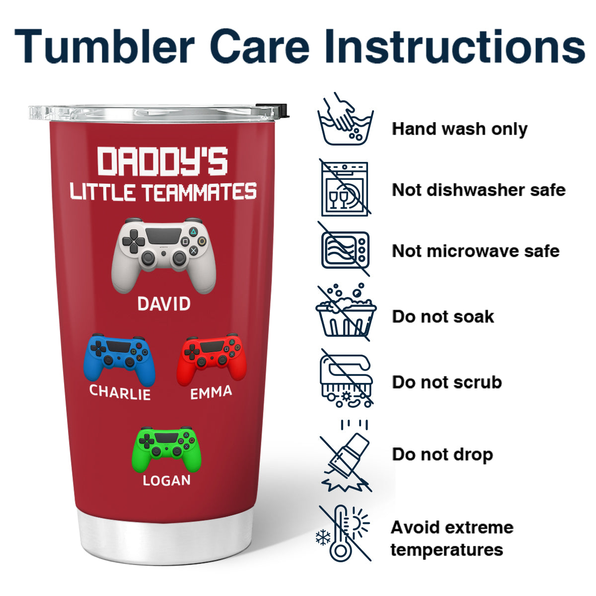 Daddy's Little Teammates Personalized Tumbler, Father's Day Gift for Gamer Dads