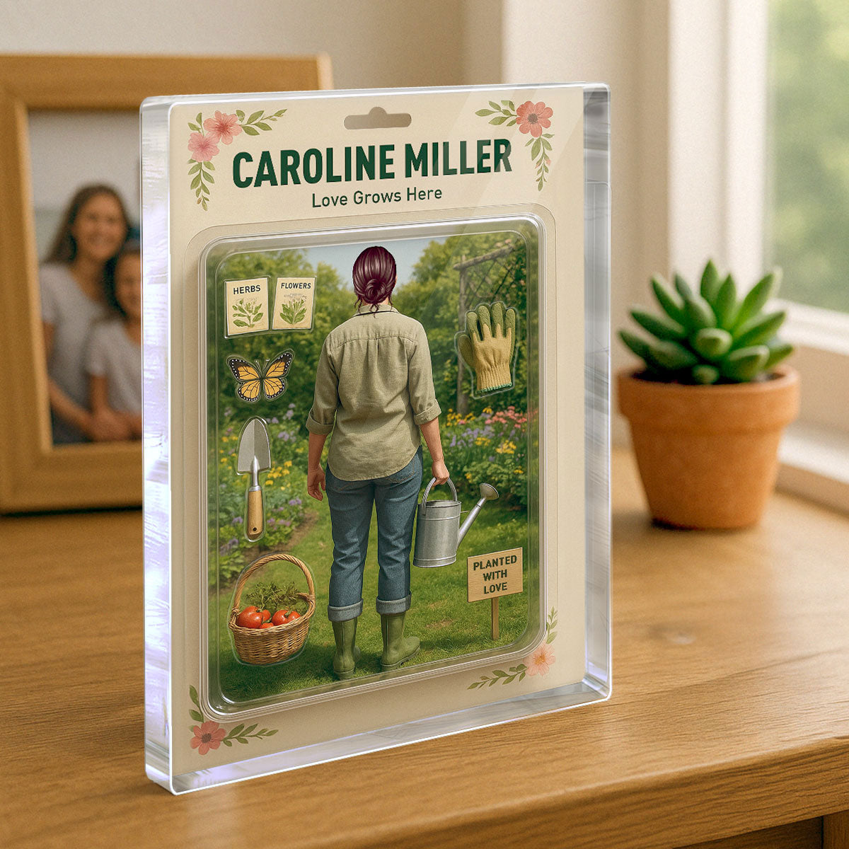 Gardening Mom Grandma Realistic Figure Style Personalized Acrylic Block Plaque