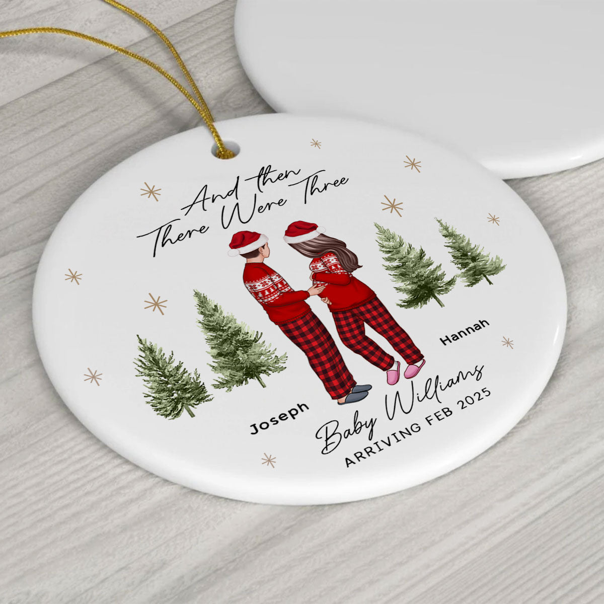 And Then There Were Three - Pregnancy Announcement Ornament - Baby Coming Soon Ornament - Ornament for Baby - Expecting Mom Gift