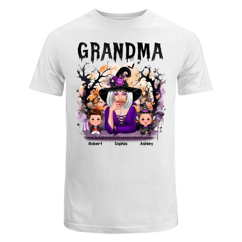 Halloween Orange Purple Dripping Grandma & Grandkids Personalized Shirt