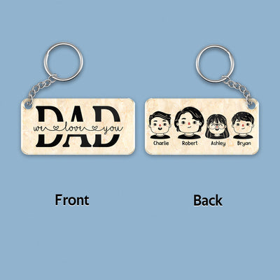 Best Dad Ever Portrait Cartoon Dad & Kids Personalized Acrylic Keychain