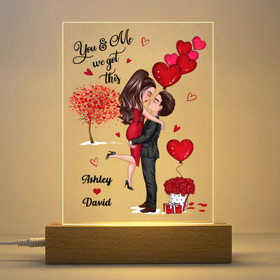 Doll Couple Kissing Hugging Red Tree Personalized Plaque LED Night Light - Gift For Him Gift For Her