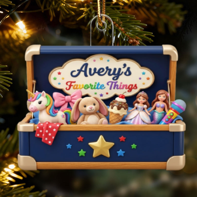Kid's Favorite Things Box 2D Flat Printed - Personalized Acrylic Ornament - Custom Name & Favorite Things Keepsake Gift for Kids