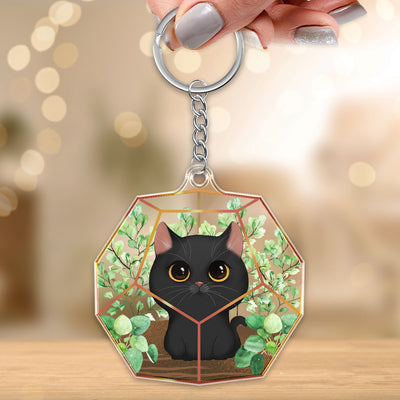 Watercolor Cute Cat In Terrarium Gift For Cat Lover Personalized Acrylic Keychain