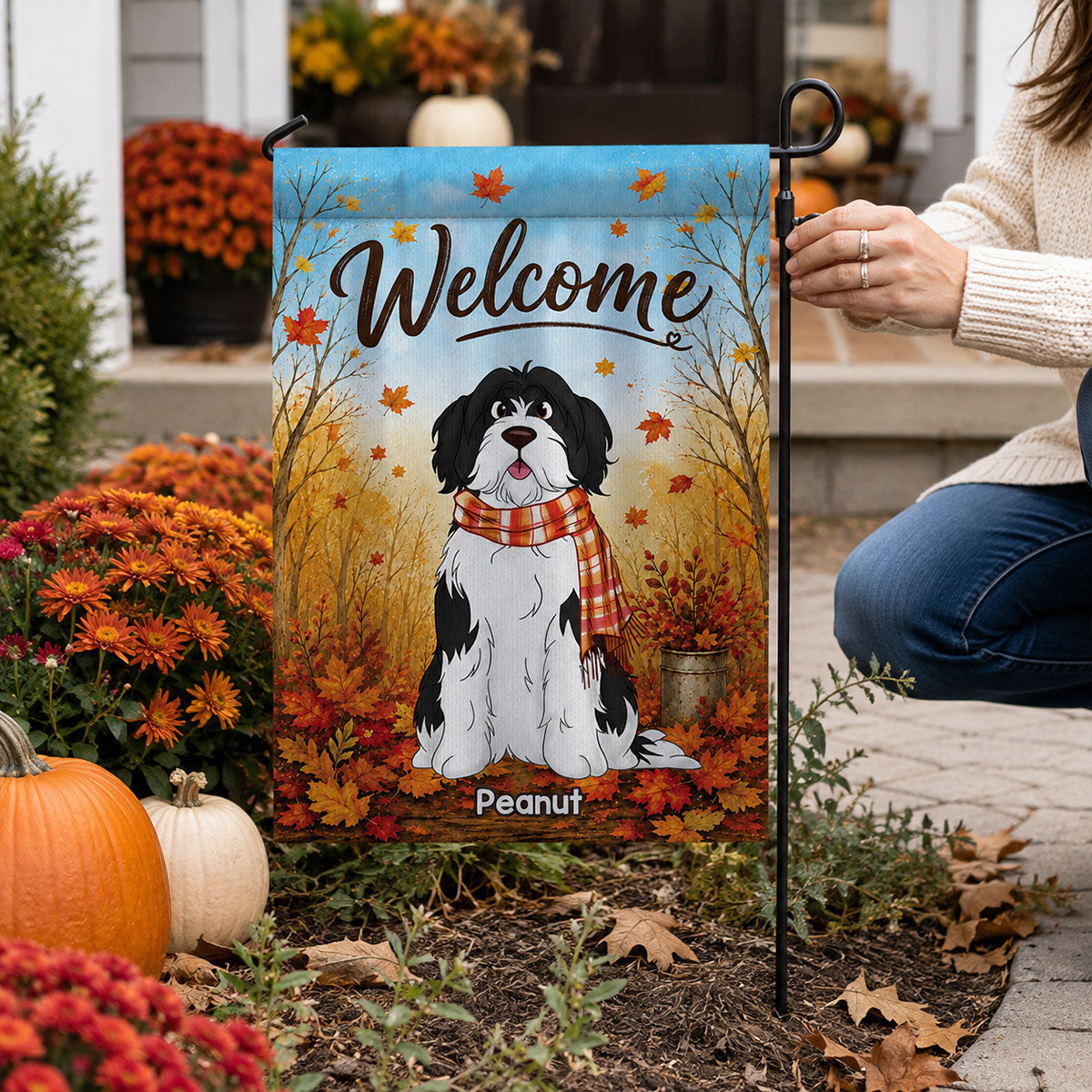 Trending Cute Sitting Dog - Personalized Garden Flag - Fall Season Decoration For Dog Mom, Dog Dad